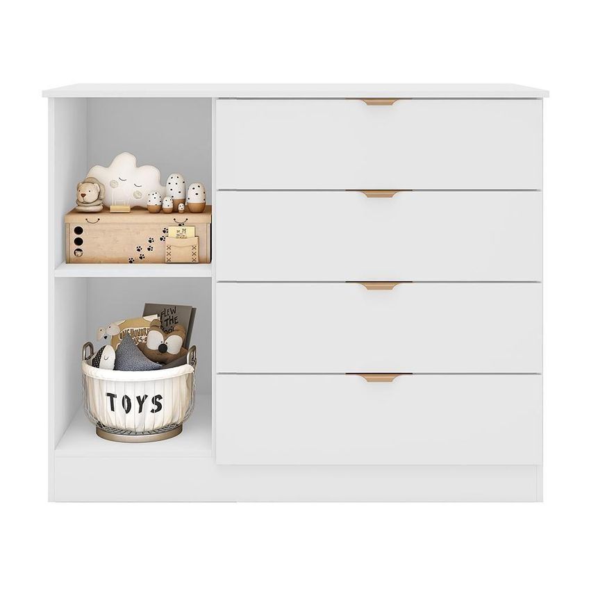 Jogo De Quarto Infantil Ayla Com Guarda Roupa E Cômoda 4 Portas 8 Gavetas Mdf Branco Acetinado - imagem 2