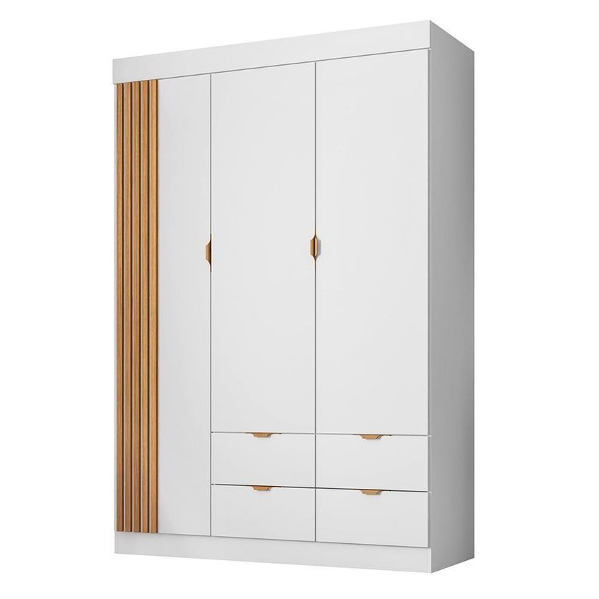 Jogo De Quarto Infantil Ayla Com Guarda Roupa E Cômoda 4 Portas 8 Gavetas Mdf Branco Acetinado - imagem 3