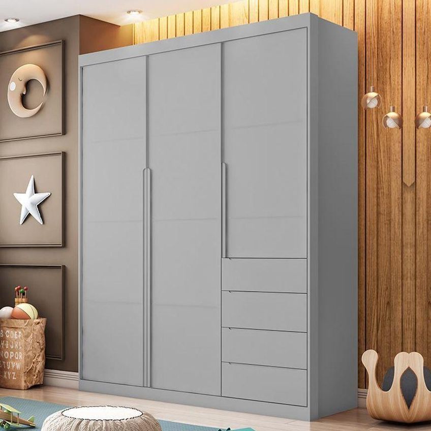 Guarda Roupa Infantil Pérola 3 Portas Giratórias 4 Gavetas MDF Cinza 165cm Phoenix Baby - imagem 3