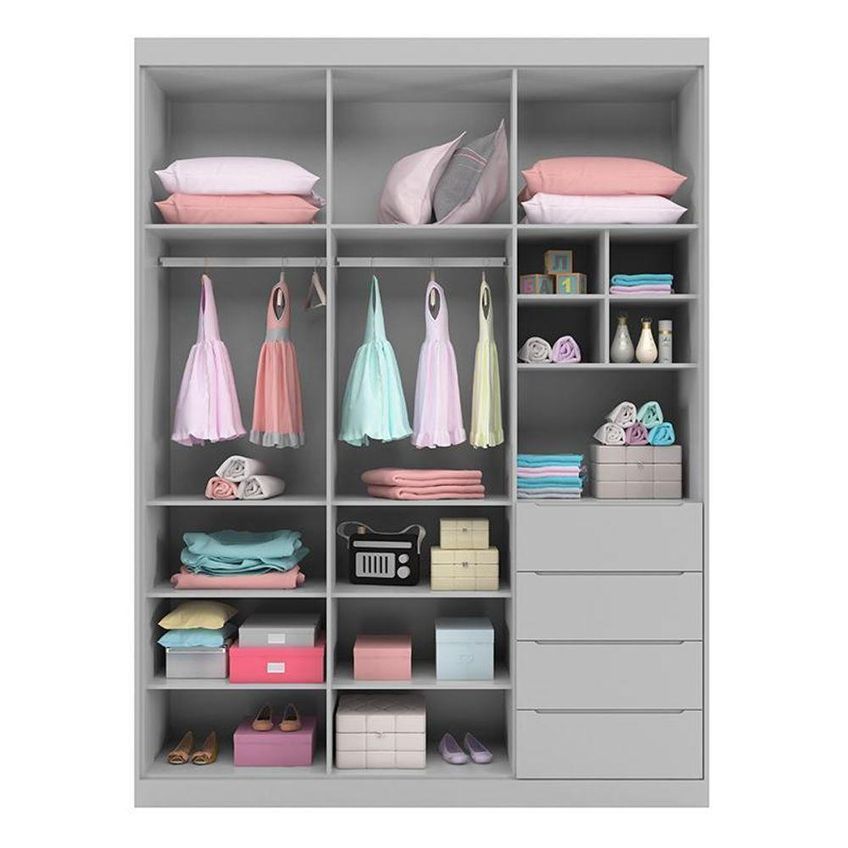 Guarda Roupa Infantil Pérola 3 Portas Giratórias 4 Gavetas MDF Cinza 165cm Phoenix Baby - imagem 4