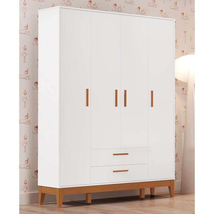 Guarda Roupa Infantil Flip 4 Portas 2 Gavetas MDF Fosco Branco Reller Móveis - imagem 3