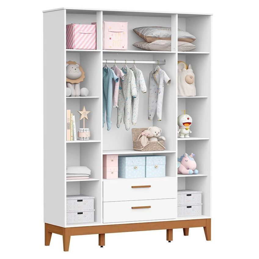 Guarda Roupa Infantil Flip 4 Portas 2 Gavetas MDF Fosco Branco Reller Móveis - imagem 4