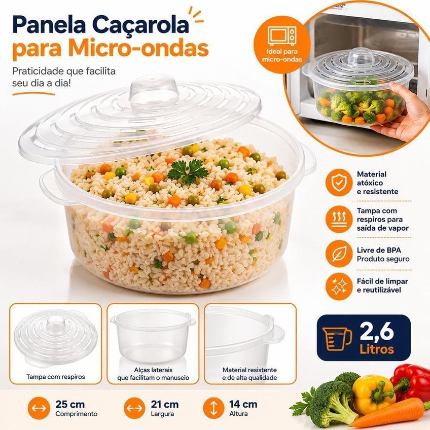 Panela Caçarola Para Micro-ondas 2,6l Com Tampa Transparente Para Arroz E Legumes - imagem 4