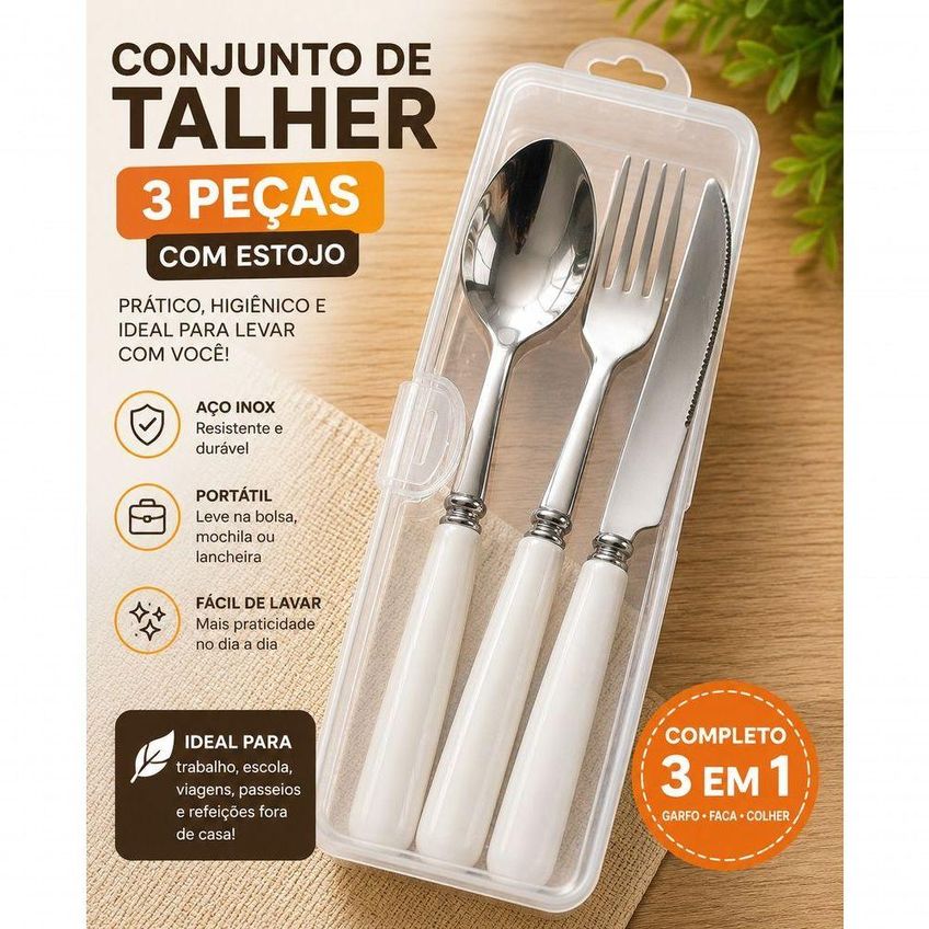 Conjunto Talheres 3 Peças Com Estojo Portátil Para Viagem E Trabalho Top Rio - imagem 4