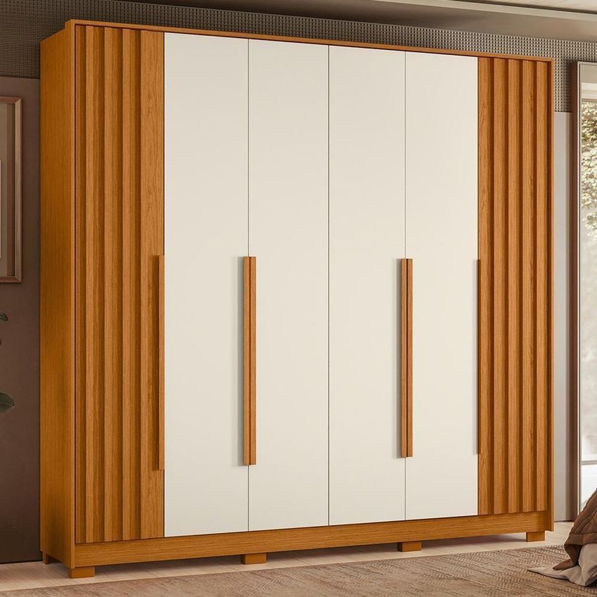 Guarda Roupa Casal Deville Ripado 6 Portas 4 Gavetas Mdp 237cm Cinamomo-Off White - imagem 4