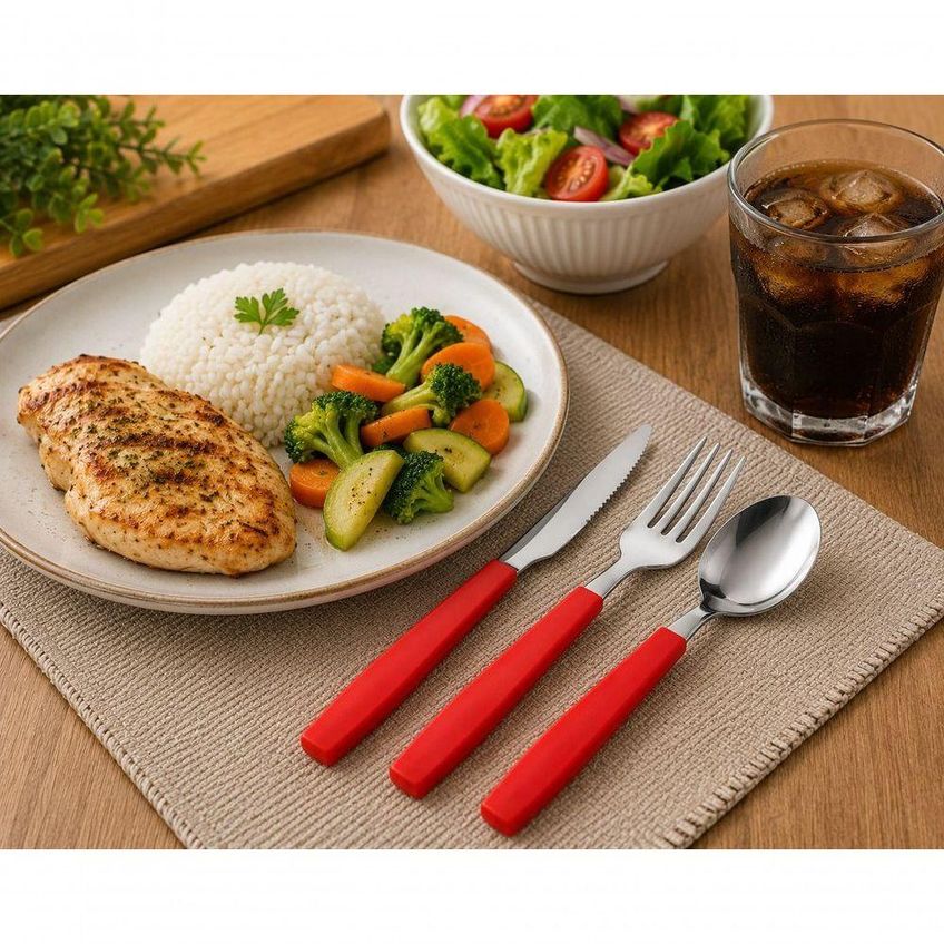 Conjunto De Talheres 12 Peças Vermelho Para Mesa 4 Pessoas Top Rio Comercial - imagem 3