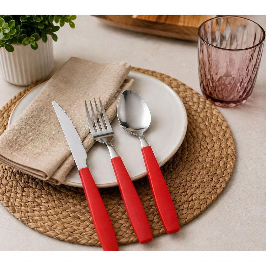 Conjunto De Talheres 12 Peças Vermelho Para Mesa 4 Pessoas Top Rio Comercial - imagem 4