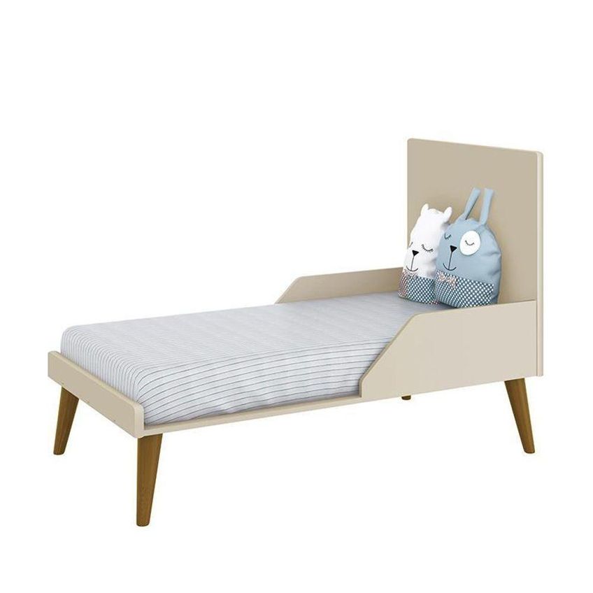 Conjunto De Quarto Theo Retrô Com Guarda Roupa E Cômoda E Berço MDF Areia Fosco Pés Amadeirado - imagem 5