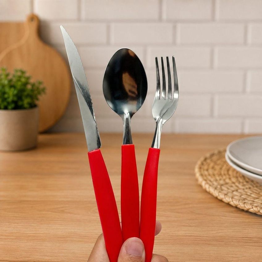 Conjunto De Talheres 12 Peças Vermelho Para Mesa 4 Pessoas Top Rio Comercial - imagem 5