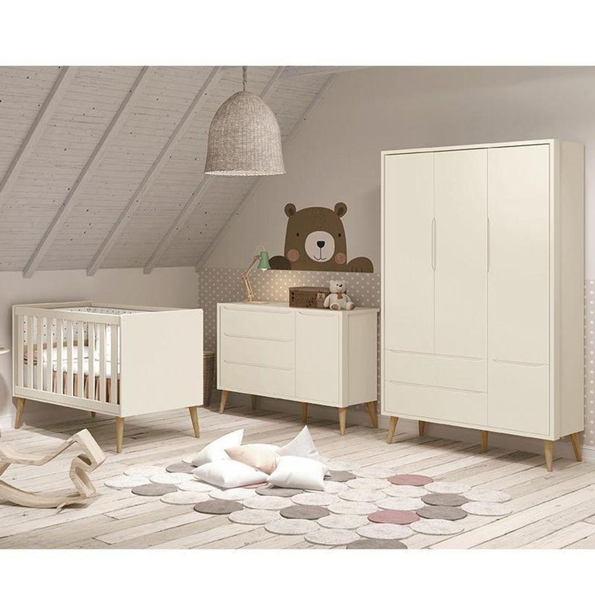 Conjunto De Quarto Theo 3 Portas Giratória 2 Gavetas MDF Areia Fosco Reller Móveis - imagem 3