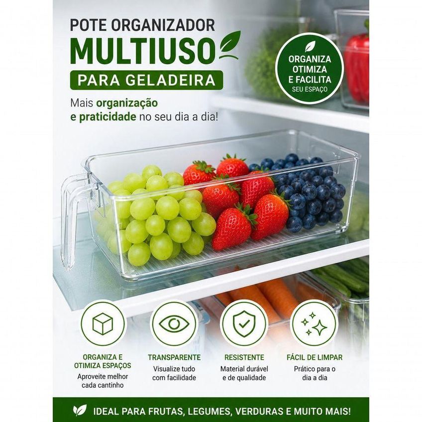 Pote Organizador Multiuso Para Geladeira Cozinha Alimentos Frutas Legumes Prático Top Rio - imagem 4