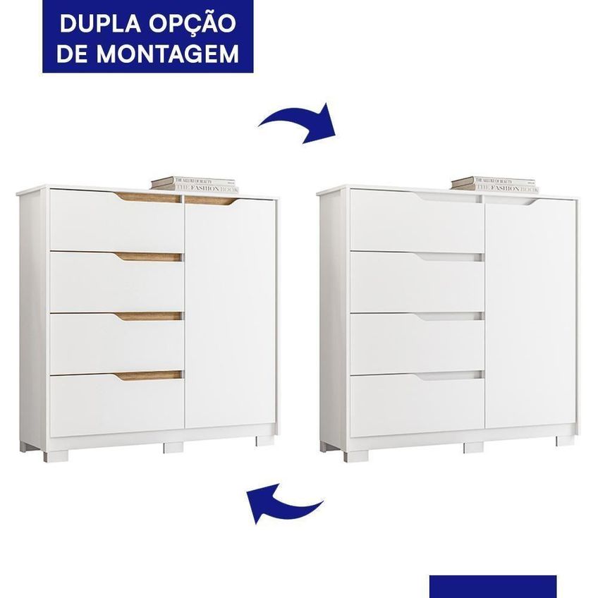 Cômoda Sole 1 Porta E 4 Gavetas MDP Puxador Em Cava Branco - imagem 3