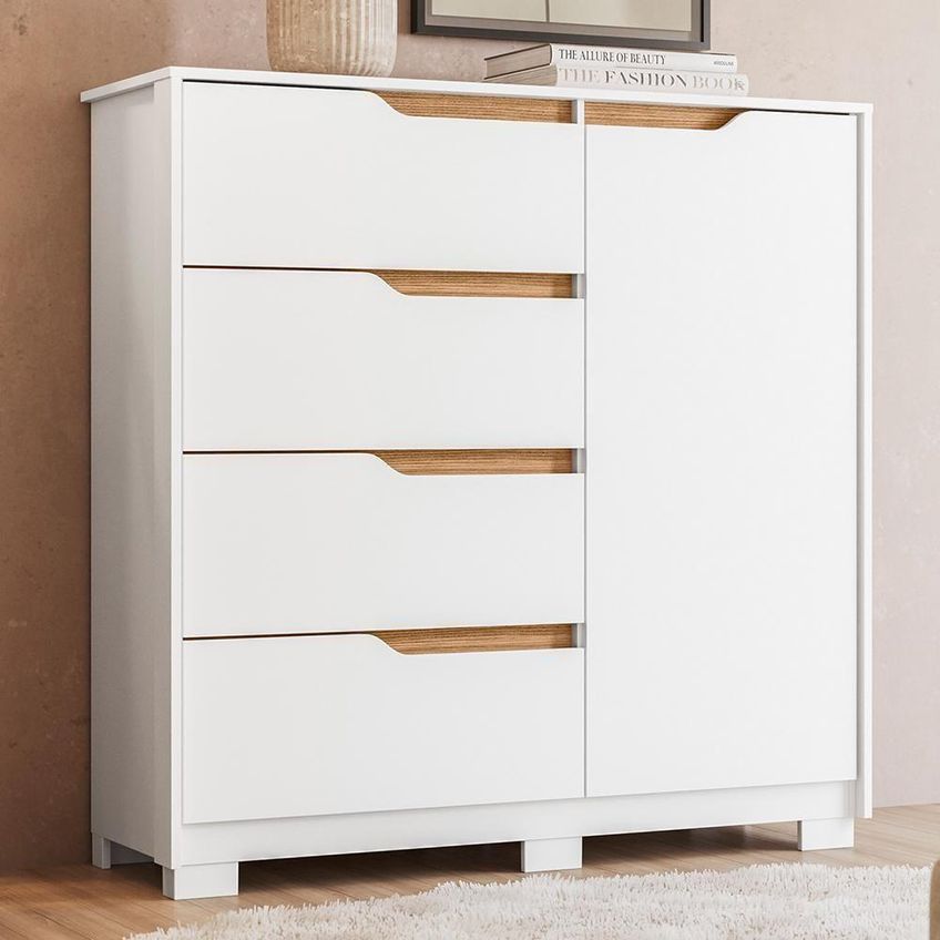 Cômoda Sole 1 Porta E 4 Gavetas MDP Puxador Em Cava Branco - imagem 4