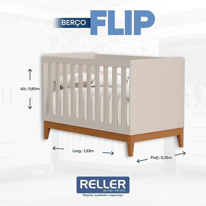 Berço Americano Mini Cama Flip Transforma-se Em Mini Cama Areia Fosco Reller Móveis - imagem 4