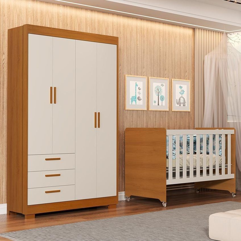 Jogo De Quarto Infantil Zaki E Evolution Guarda Roupa E Berço 4 Em 1 Areia Fosco Savana - imagem 3