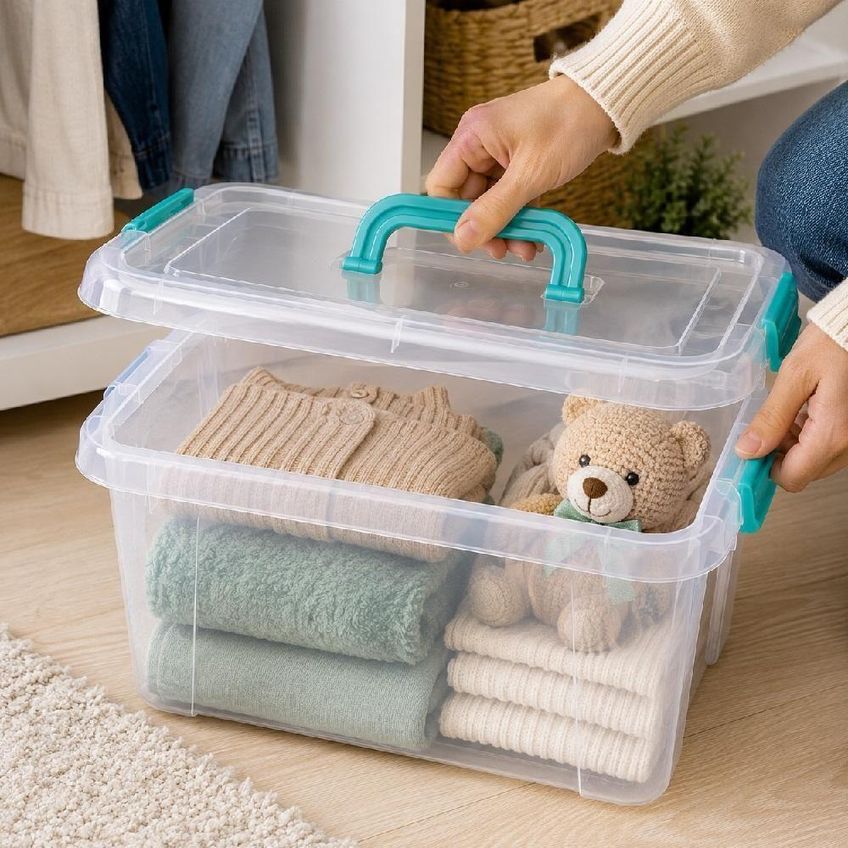 Caixa Organizadora Transparente Em Plástico Pvc Portátil Para Guarda Roupa Brinquedos E Cosméticos - imagem 4