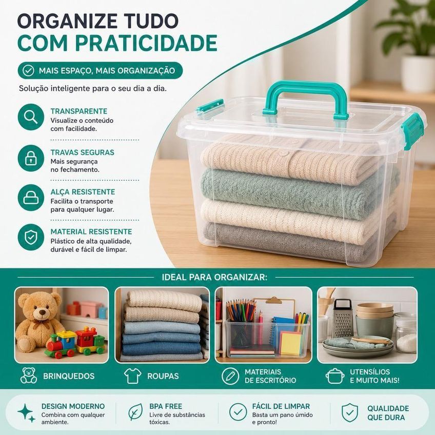 Caixa Organizadora Transparente Em Plástico Pvc Portátil Para Guarda Roupa Brinquedos E Cosméticos - imagem 5