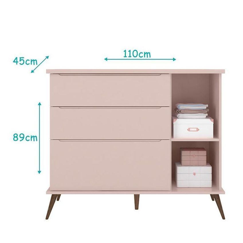 Conjunto De Quarto Melinda Com Guarda Roupa E Cômoda E Berço Retrô Com Colchão Supreme Rosê - imagem 5