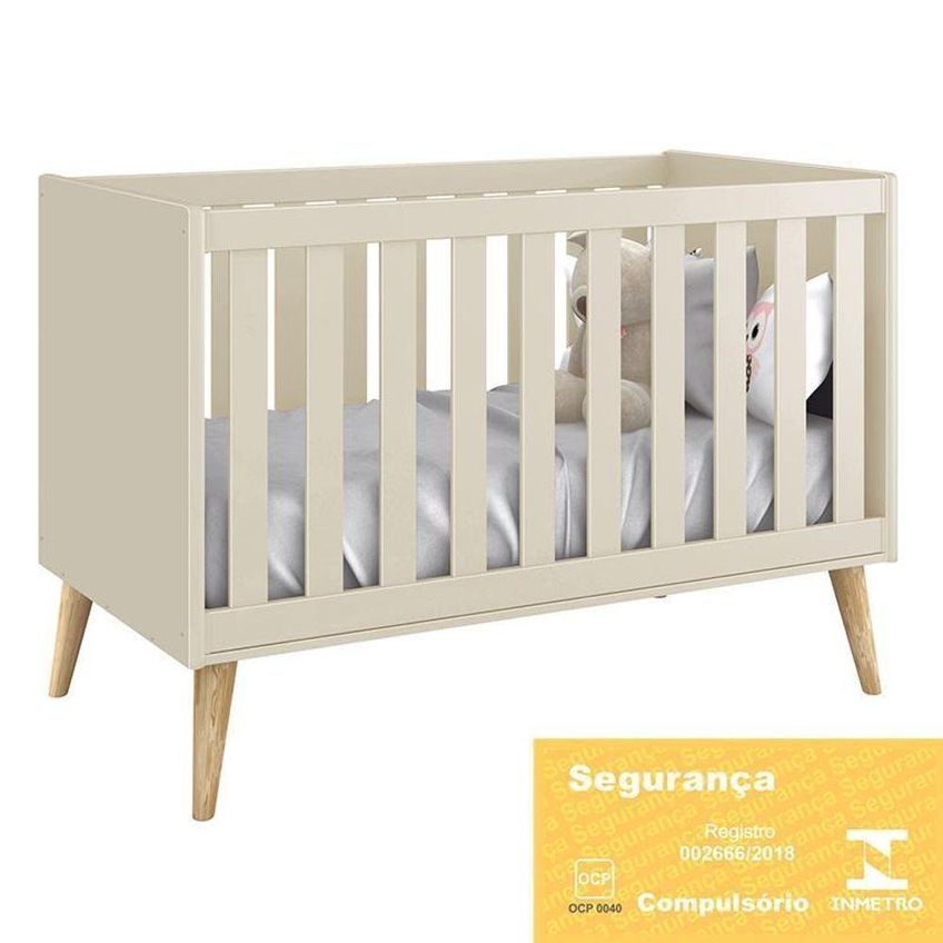 Conjunto De Quarto Theo Guarda Roupa 2 Portas Cômoda 3 Gavetas Berço Colchão D18 Mdf Areia Fosco - imagem 2