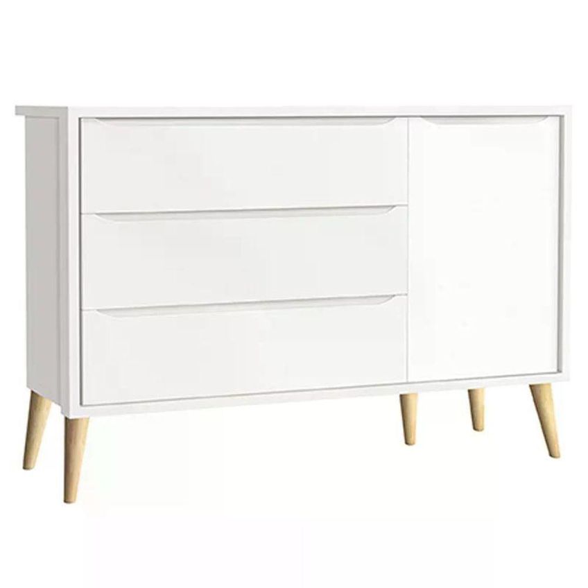 Conjunto De Quarto Guarda Roupa 2 Portas De Bater Cômoda Com Porta Theo 5 Gavetas MDF Branco Fosco - imagem 3