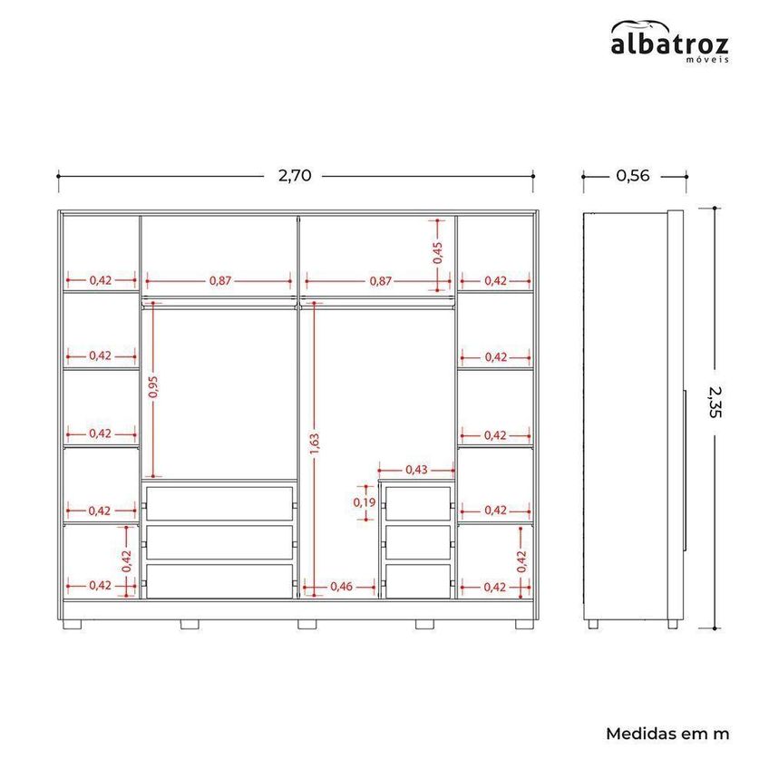 Guarda Roupa Casal Mercure 6 Portas 6 Gavetas Mdp Cinamomo Albatroz Móveis - imagem 2
