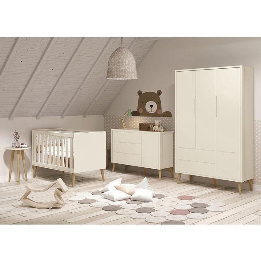 Conjunto De Quarto Theo Com Guarda Roupa Berço E Colchão Mdf Areia Fosco Reller Móveis - imagem 3