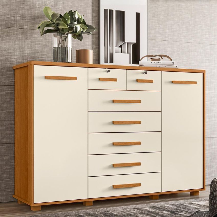 Cômoda Fontana 2 Portas 7 Gavetas Mdp 160cm Cinamomo E Off White Albatroz Móveis - imagem 2