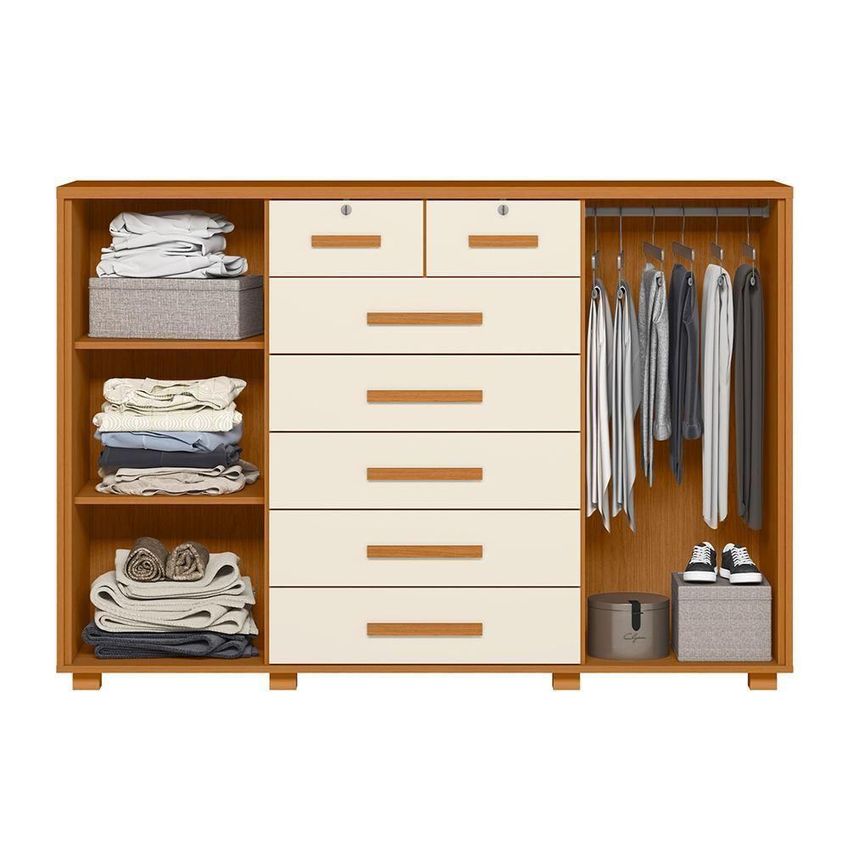 Cômoda Fontana 2 Portas 7 Gavetas Mdp 160cm Cinamomo E Off White Albatroz Móveis - imagem 4