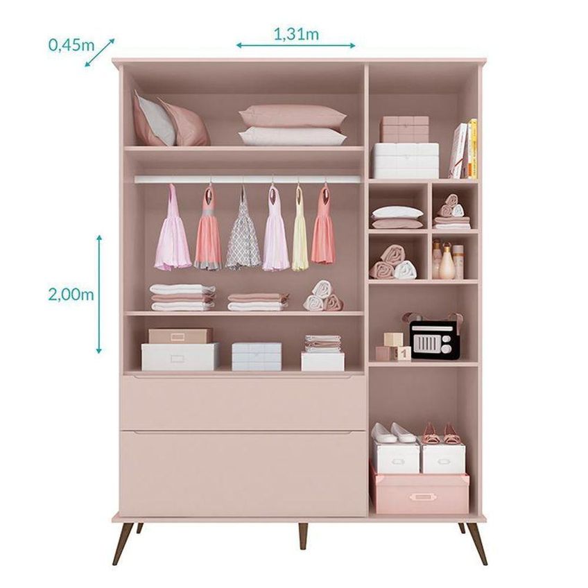 Guarda Roupa Infantil Melinda 3 Portas De Bater 2 Gavetas MDF Rosê Com Nichos Phoenix Baby - imagem 3
