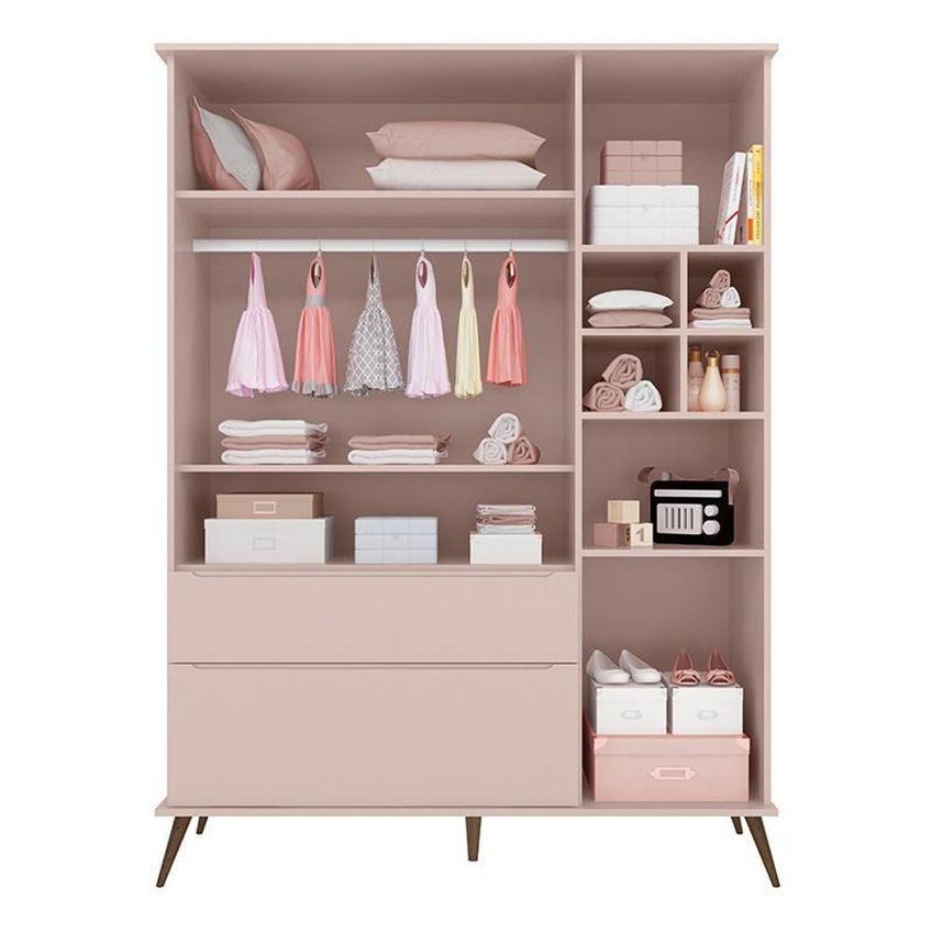 Guarda Roupa Infantil Melinda 3 Portas De Bater 2 Gavetas MDF Rosê Com Nichos Phoenix Baby - imagem 4