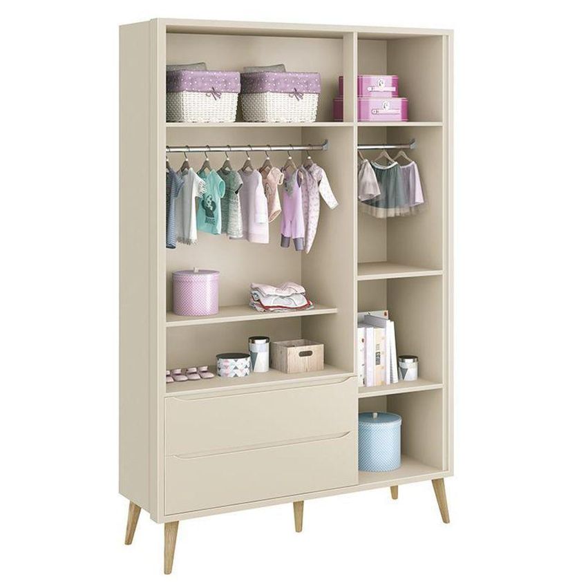 Conjunto De Quarto Theo Guarda Roupa Cômoda Berço Transformável Areia Fosco Reller Móveis - imagem 5