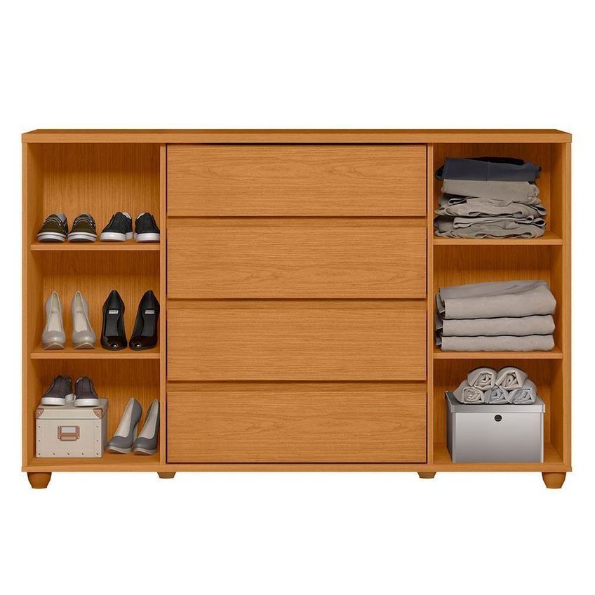 Cômoda Evidenza 4 Gavetas 2 Portas MDF Puxador Cinamomo - imagem 3
