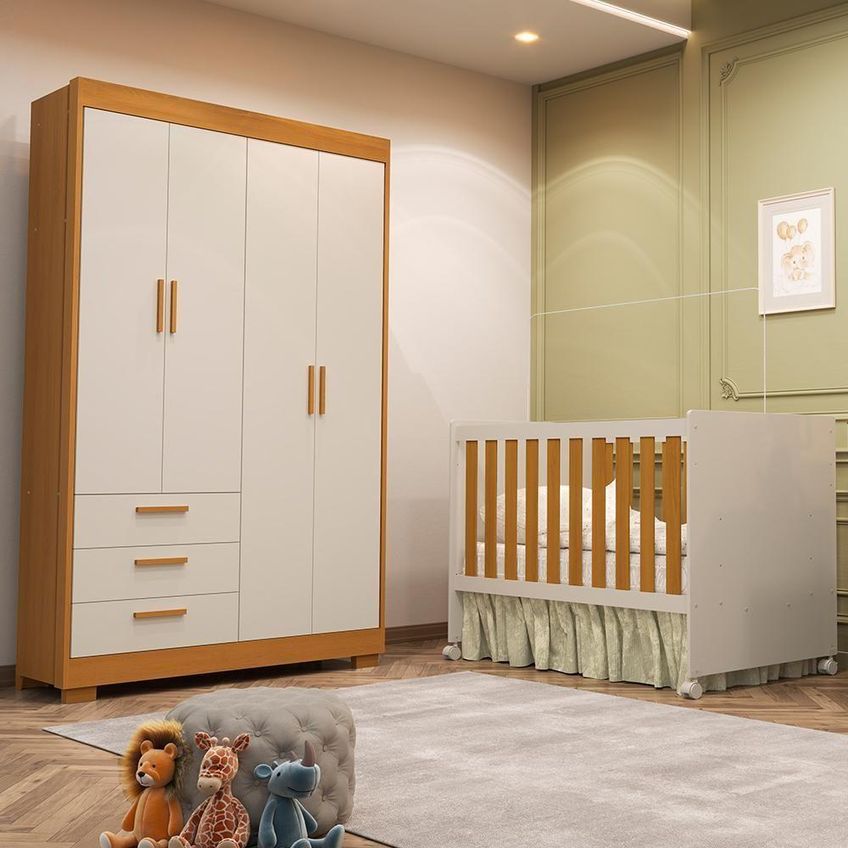 Jogo De Quarto Infantil Guarda Roupa E Berço Katatau Multifuncional Mdf Areia Fosco-savana Reller - imagem 3