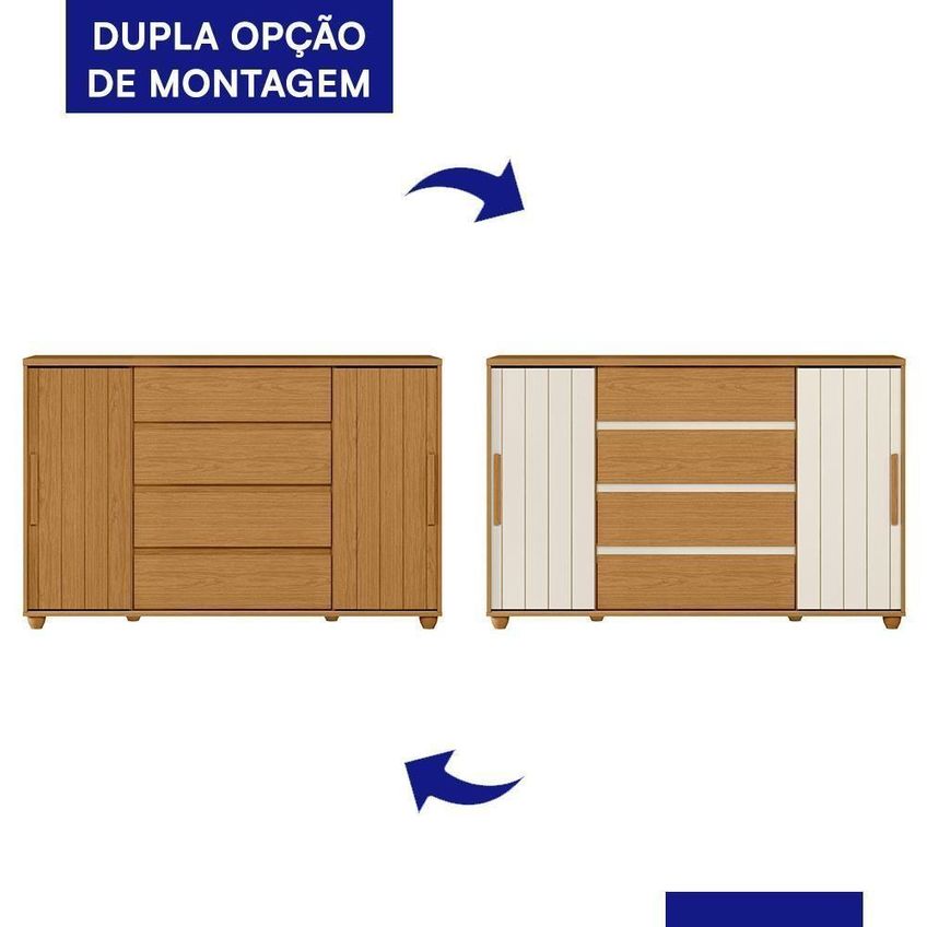 Cômoda Evidenza 4 Gavetas 2 Portas MDF Puxador Cinamomo - imagem 4