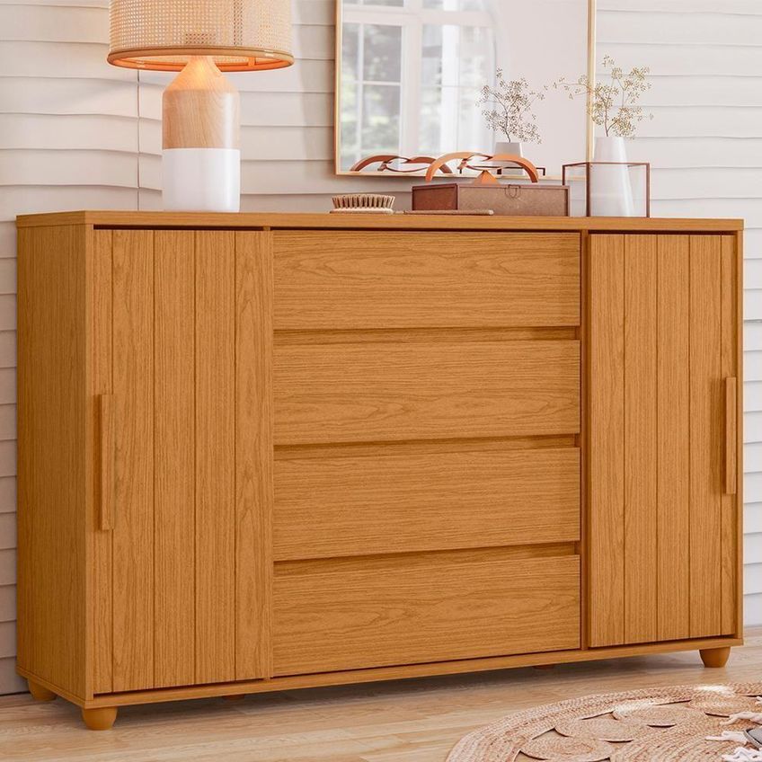 Cômoda Evidenza 4 Gavetas 2 Portas MDF Puxador Cinamomo - imagem 5