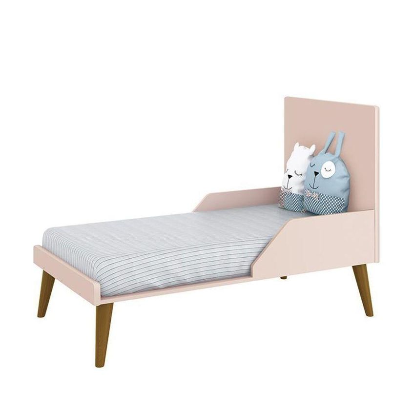 Berço Americano Mini Cama Theo Retrô MDF Rosa Fosco Com Pés Amadeirado Reller Móveis - imagem 3
