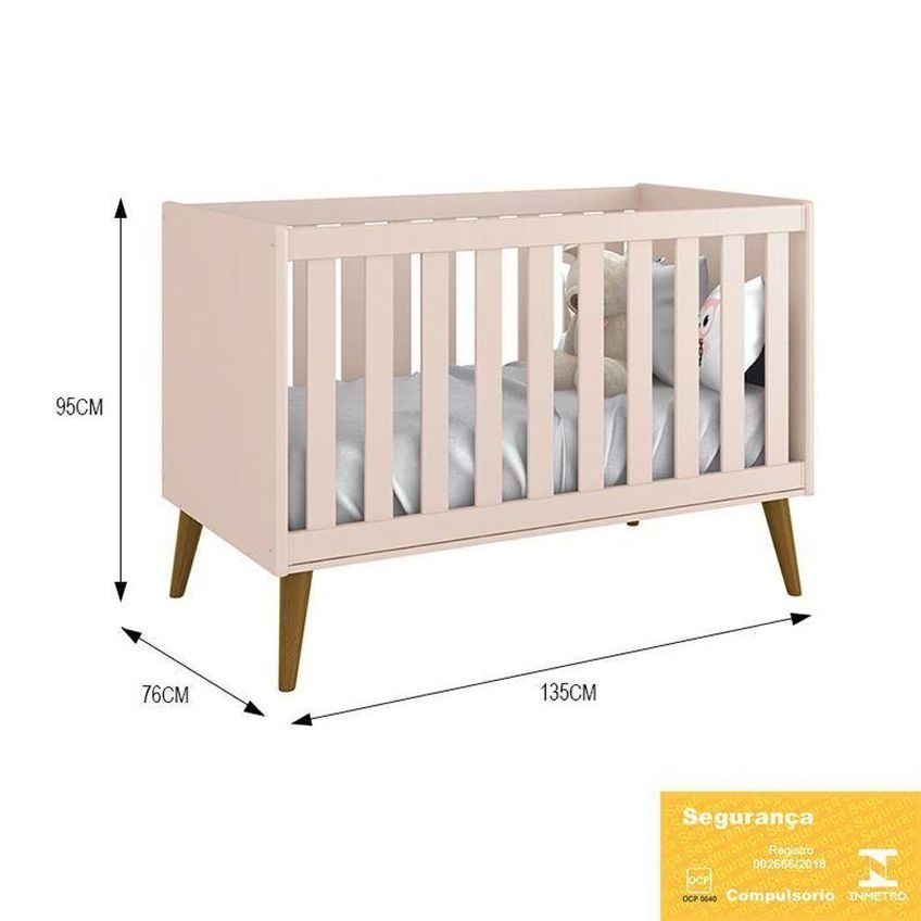 Berço Americano Mini Cama Theo Retrô MDF Rosa Fosco Com Pés Amadeirado Reller Móveis - imagem 4