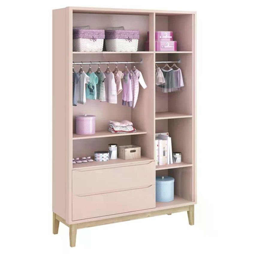 Guarda Roupa Infantil Classic 3 Portas De Bater 2 Gavetas MDF Rosa Fosco Reller Móveis - imagem 2