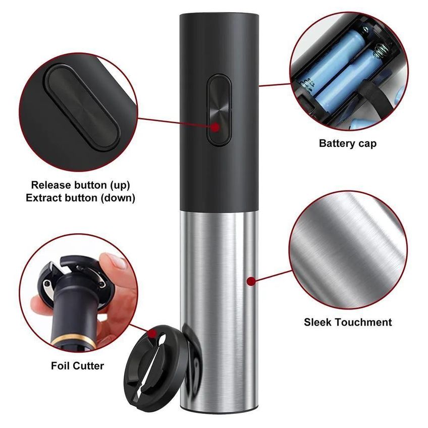 Abridor De Vinhos Premium Elétrico Automático Abs E Aço Inoxidável Com Cortador De Lacre Inox - imagem 5
