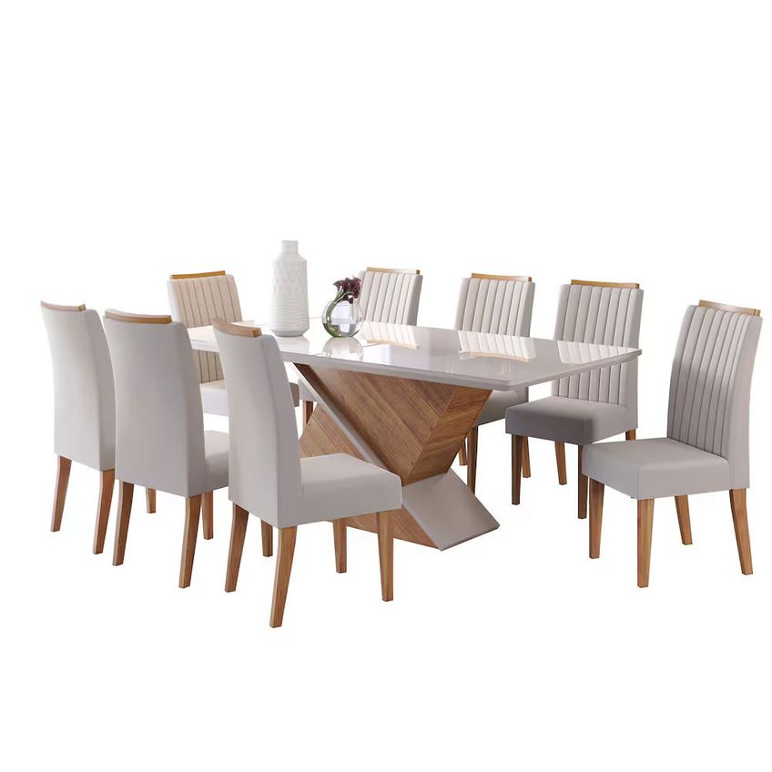 Conjunto Mesa Jantar Atlantis 200x90cm 08 Cadeiras Estofadas Tampo Vidro Revestimento Veludo Viero - imagem 2