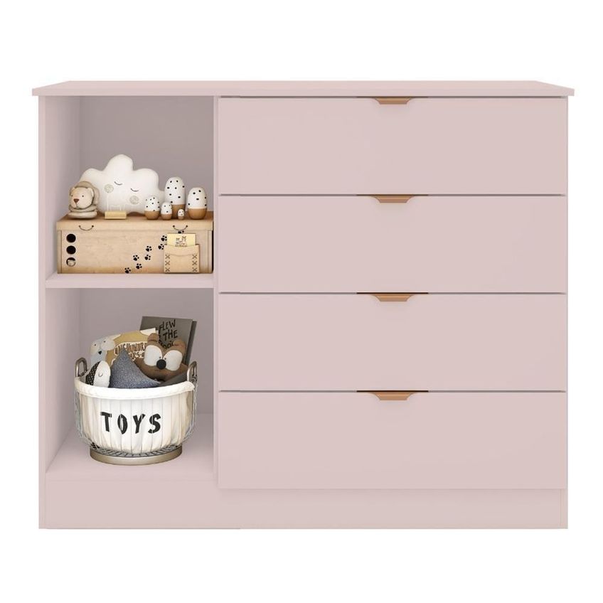 Jogo De Quarto Ayla Com Guarda Roupa E Cômoda 4 Portas 8 Gavetas MDF Rosê Acetinado Phoenix Baby - imagem 3