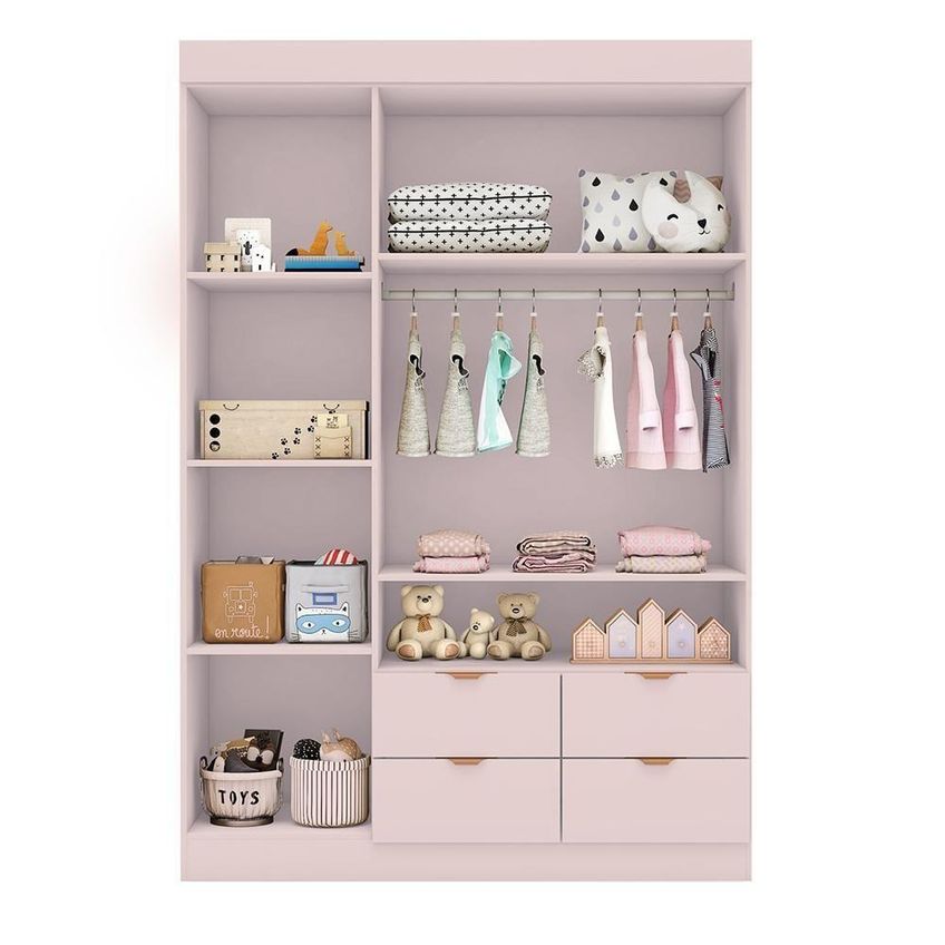 Jogo De Quarto Ayla Com Guarda Roupa E Cômoda 4 Portas 8 Gavetas MDF Rosê Acetinado Phoenix Baby - imagem 4