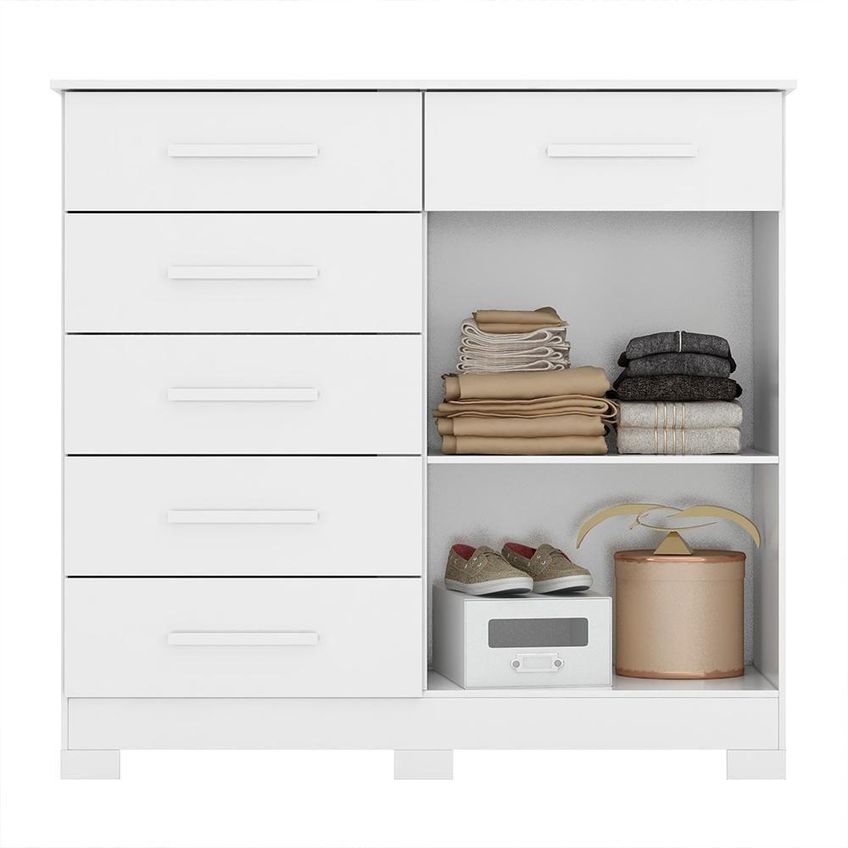Cômoda Xangai 6 Gavetas MDP Puxador em MDF Branco Albatroz Móveis - imagem 2