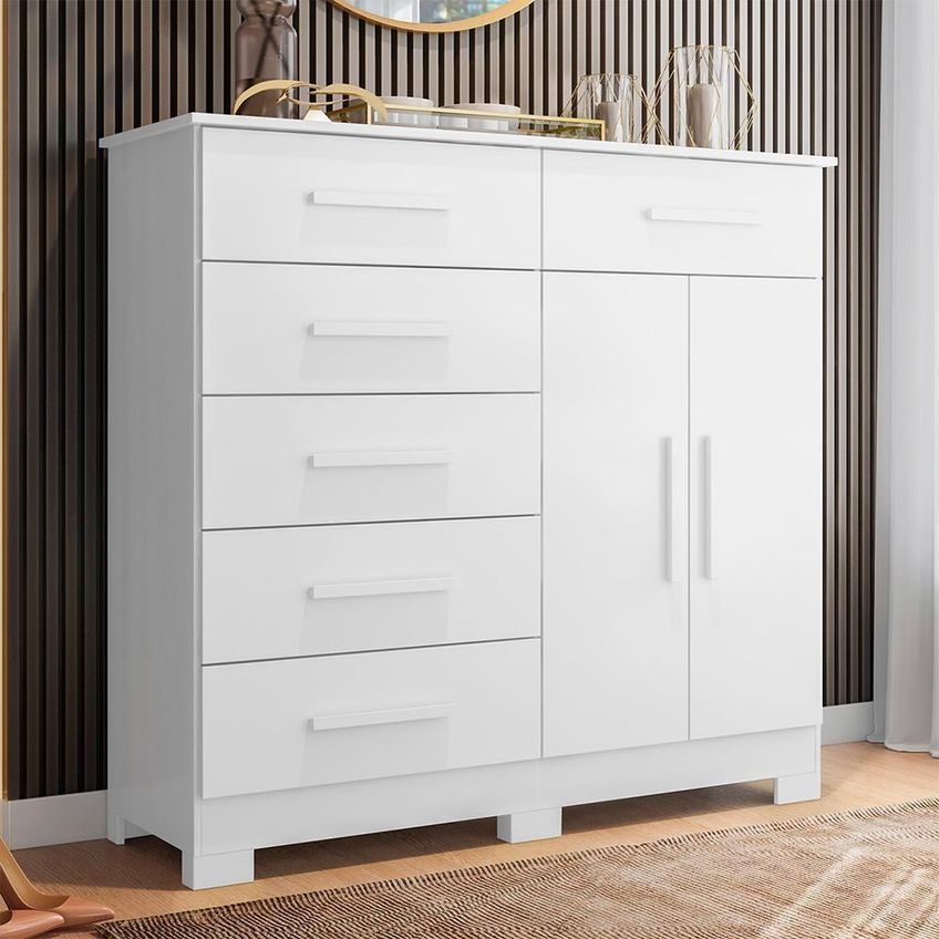 Cômoda Xangai 6 Gavetas MDP Puxador em MDF Branco Albatroz Móveis - imagem 3