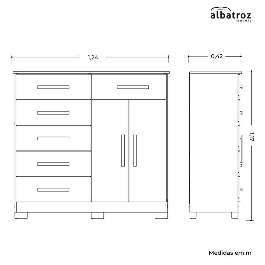 Cômoda Xangai 6 Gavetas MDP Puxador em MDF Branco Albatroz Móveis - imagem 5