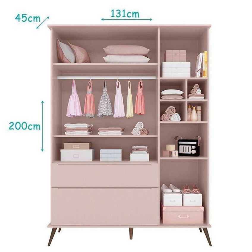 Dormitório Melinda Guarda Roupa Cômoda E Berço Retrô 3 Portas De Bater Mdf Rosê Acetinado Phoenix - imagem 4