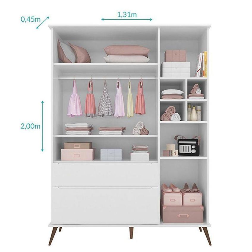 Guarda Roupa Infantil Melinda 3 Portas De Bater 2 Gavetas MDF Branco Com Nichos Phoenix Baby - imagem 4