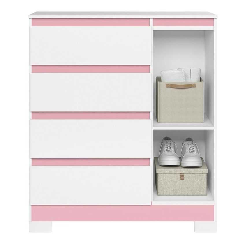 Cômoda Sapateira Olímpia 1 Porta 4 Gavetas MDP 84cm Branco E Rosa - imagem 4