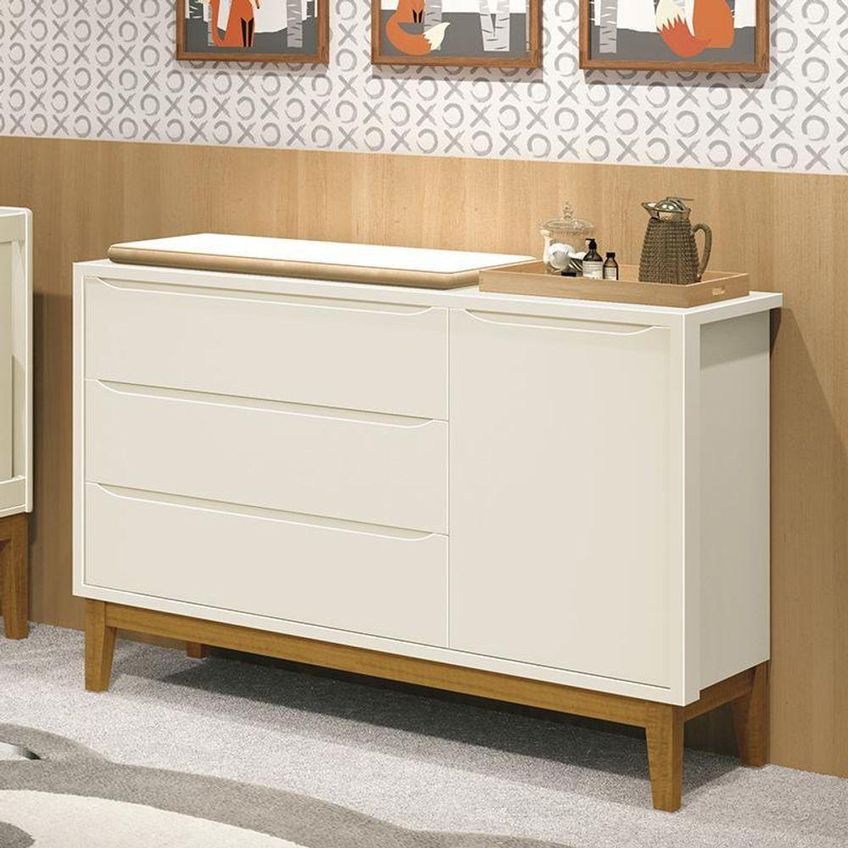Cômoda Infantil Classic 3 Gavetas MDF Puxador Embutido Areia Fosco Reller Móveis - imagem 3