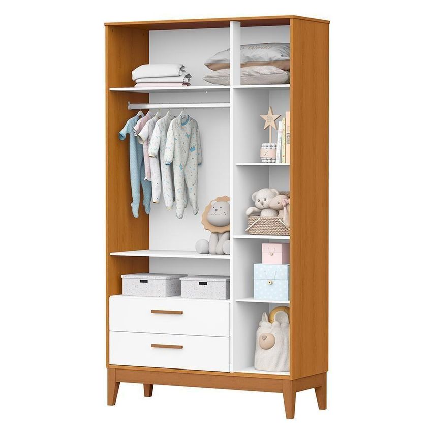Guarda Roupa Infantil Flip 3 Portas 2 Gavetas MDF Branco Fosco Savana Reller Móveis - imagem 3